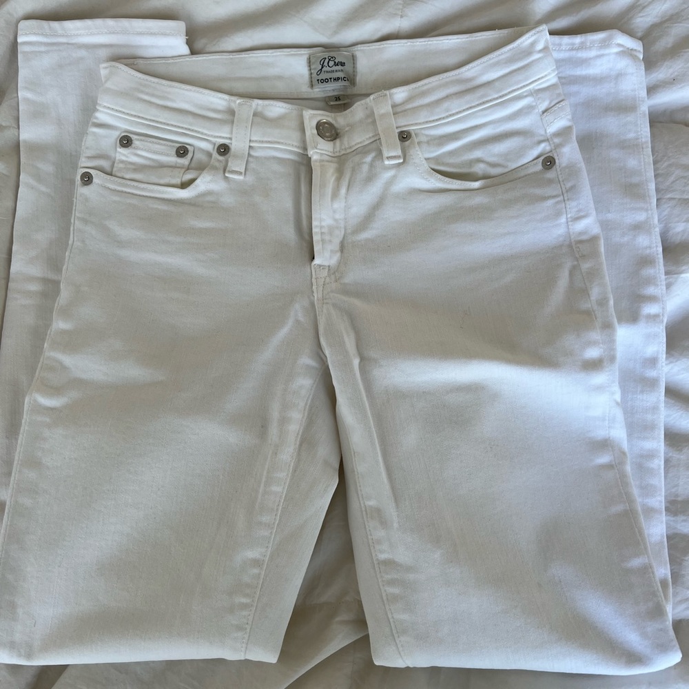 J Crew white denim straight leg skinny jeans size 25